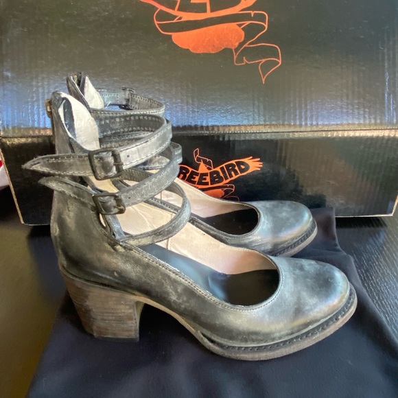 NWOB Freebird by Steven Randi Heels Black Leather Size 9 - Worn once in house - Picture 4 of 14